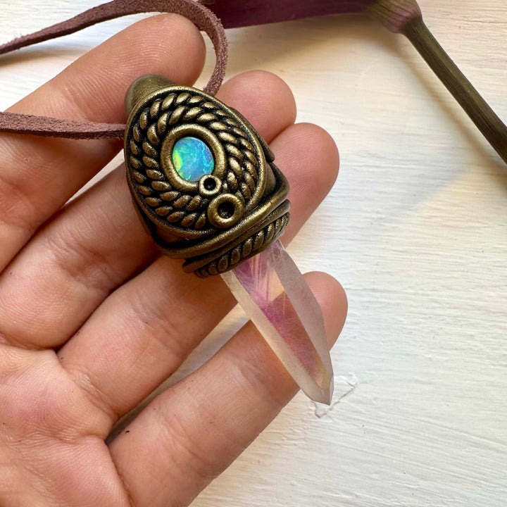Angel Aura Quartz and Australian Opal Necklace - FairyGardenGlow