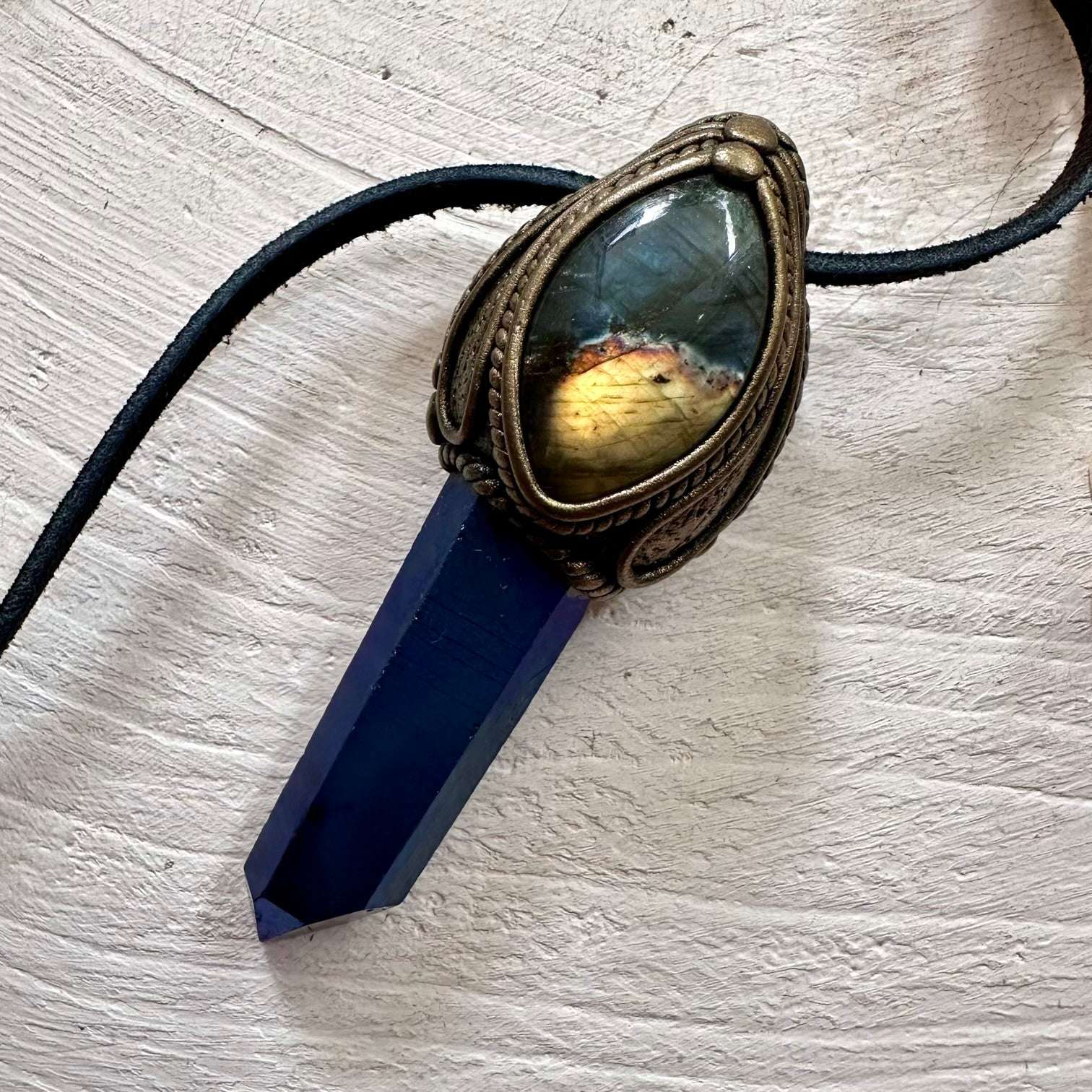 Cobalt Aura Quartz and Labradorite Necklace - FairyGardenGlow
