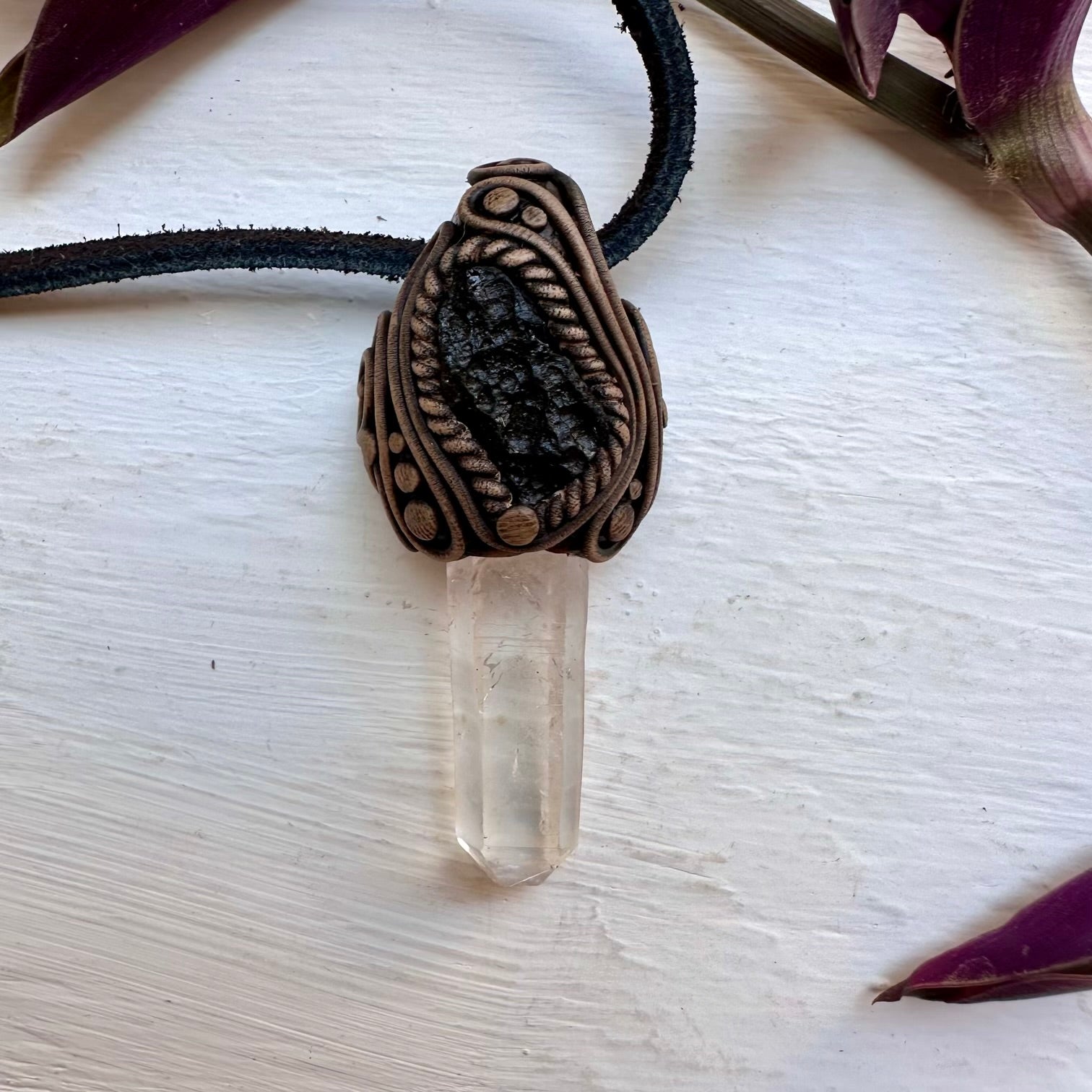 Lemurian Seed Quartz and Moldavite Necklace - FairyGardenGlow