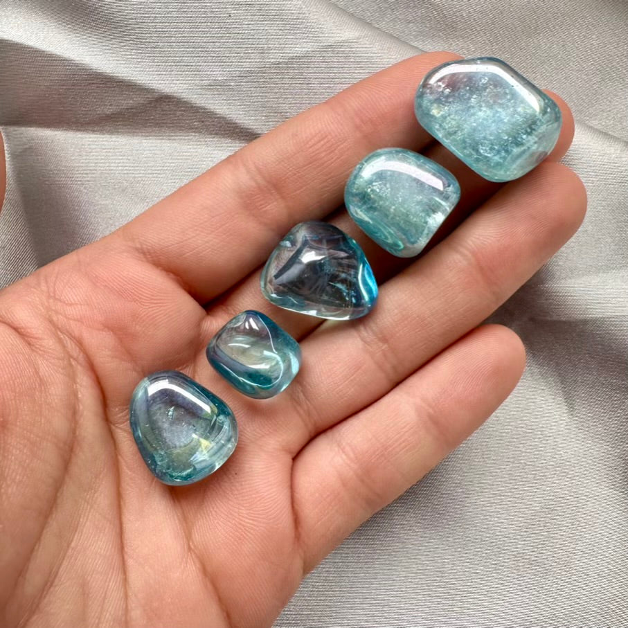 Aqua Aura Quartz Polished Stone - 5 pieces set - FairyGardenGlow