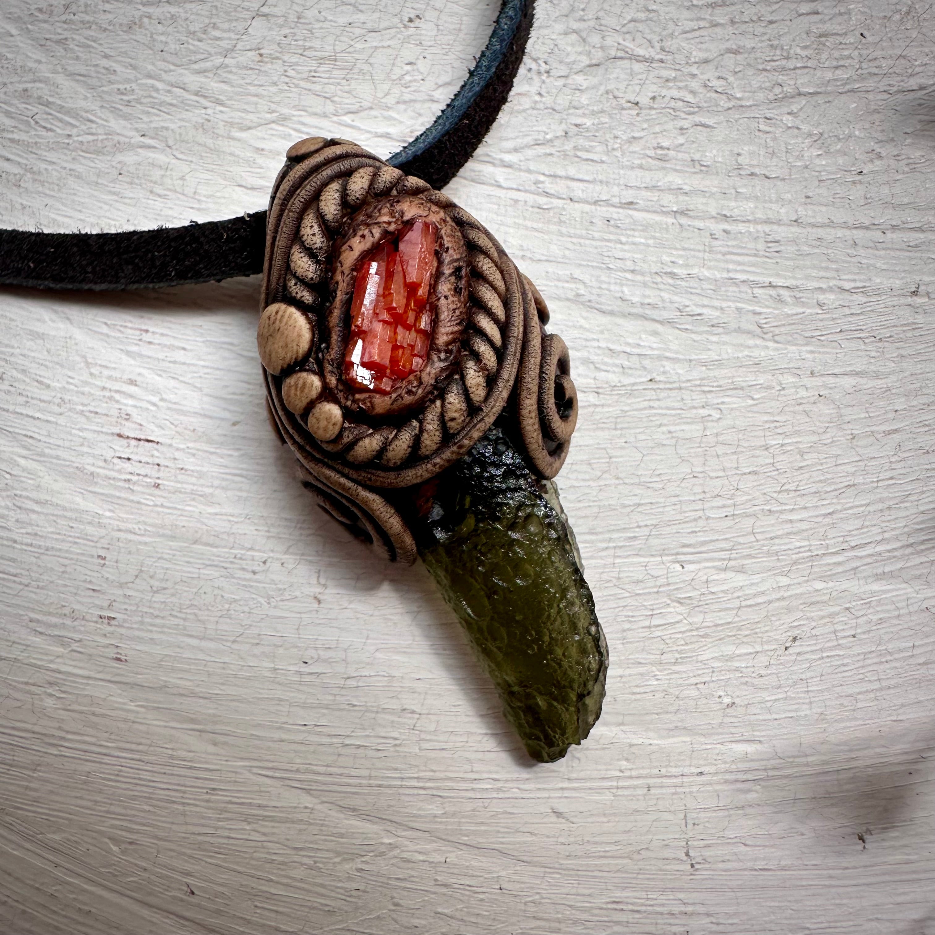 Moldavite and Vanadinite Pendant Necklace - FairyGardenGlow