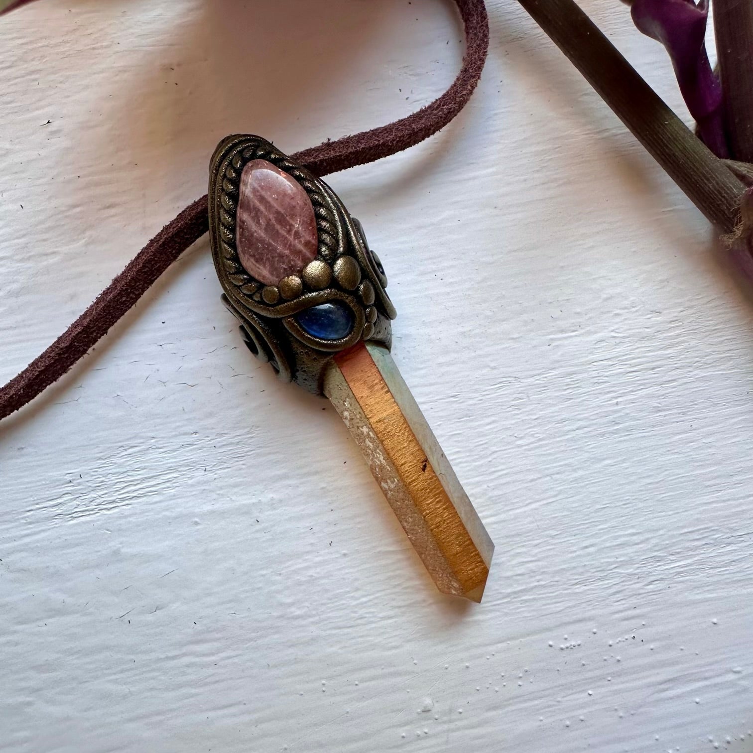 Sunset Aura Quartz Sunstone and Moonstone Pendant Necklace - FairyGardenGlow