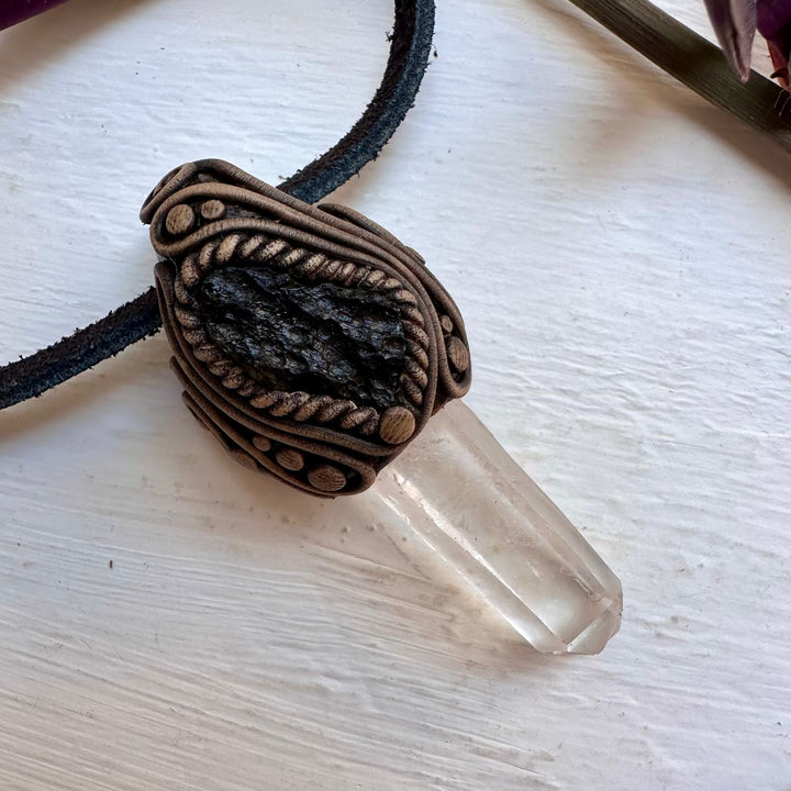Lemurian Seed Quartz and Moldavite Necklace - FairyGardenGlow