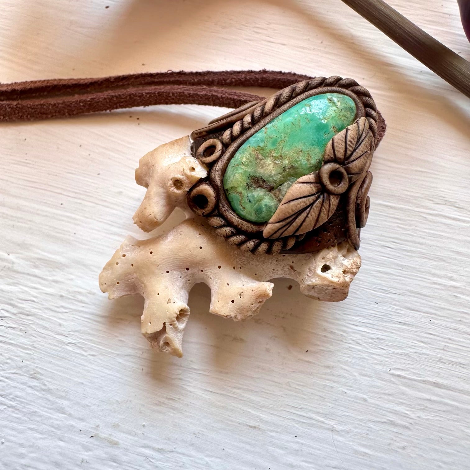 Coral and Chrysoprase Pendant Necklace - FairyGardenGlow