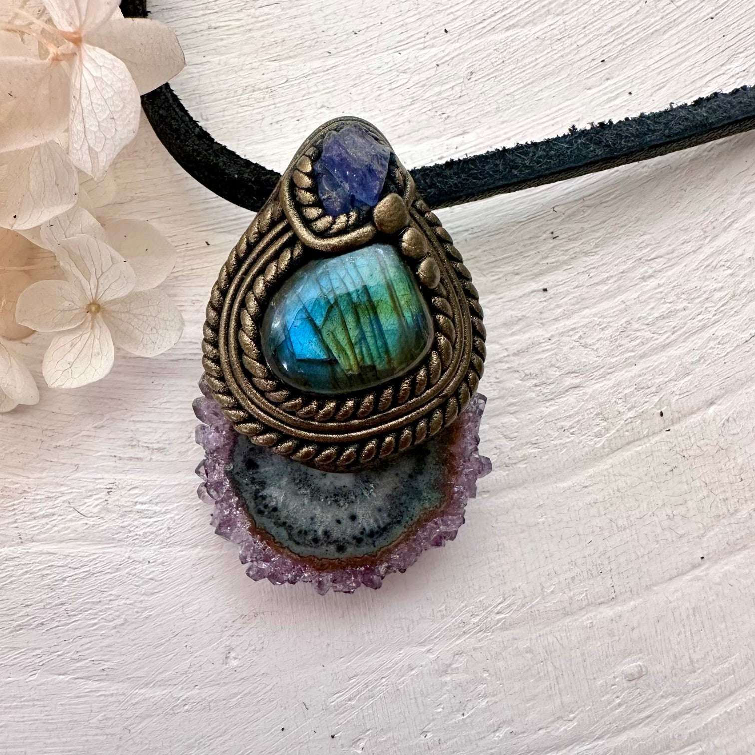 Amethyst Stalactite Labradorite and Tanzanite Pendant Necklace - FairyGardenGlow