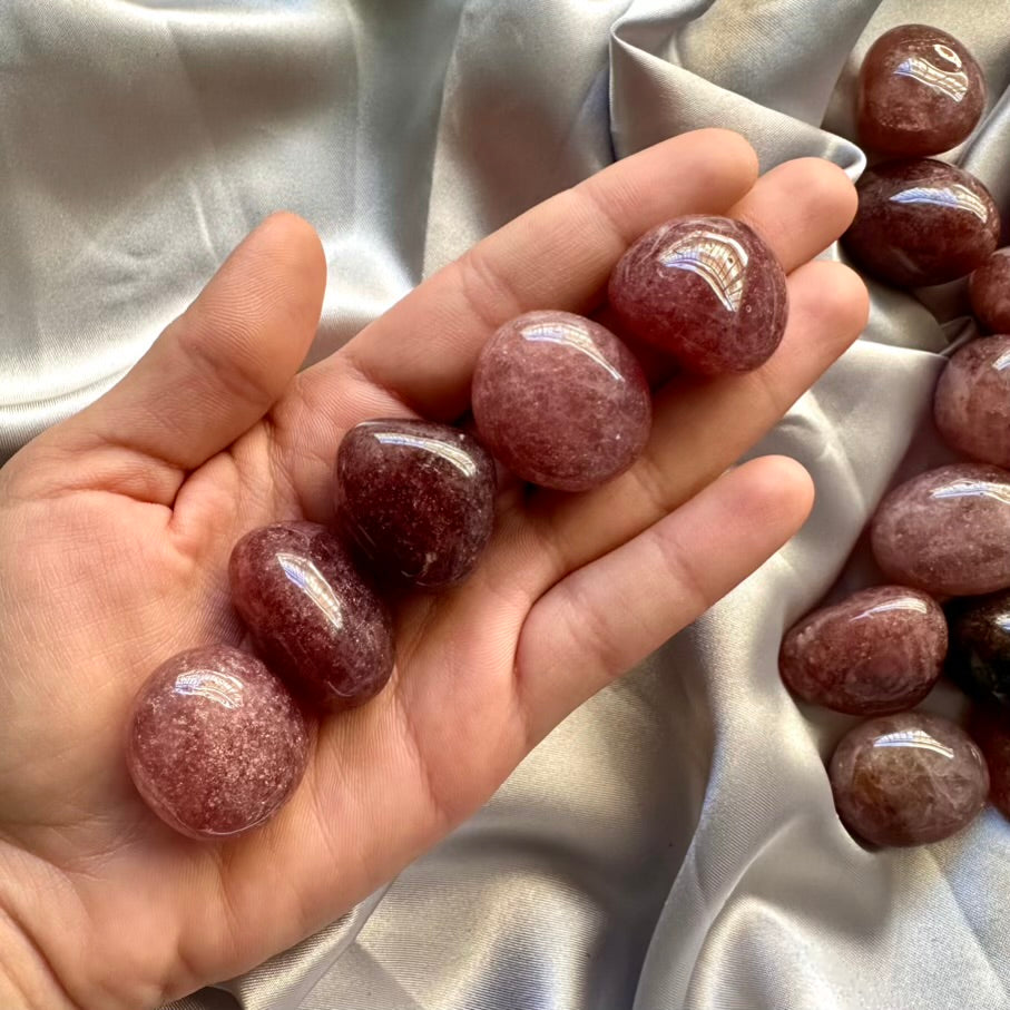 Strawberry Quartz Polished Stone - 5 pcs set - FairyGardenGlow