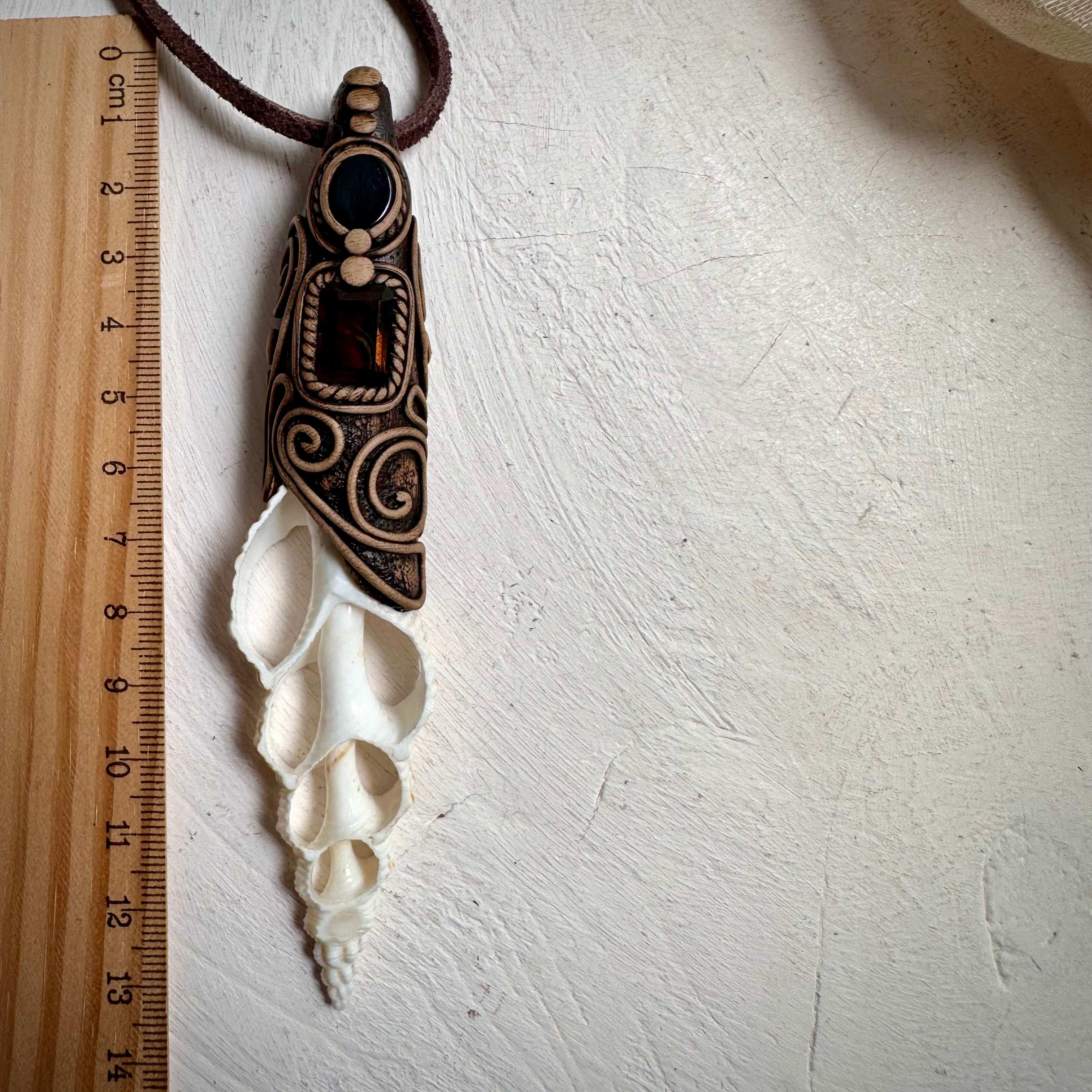 Smoky Citrine and Black Onyx Seashell Necklace - FairyGardenGlow
