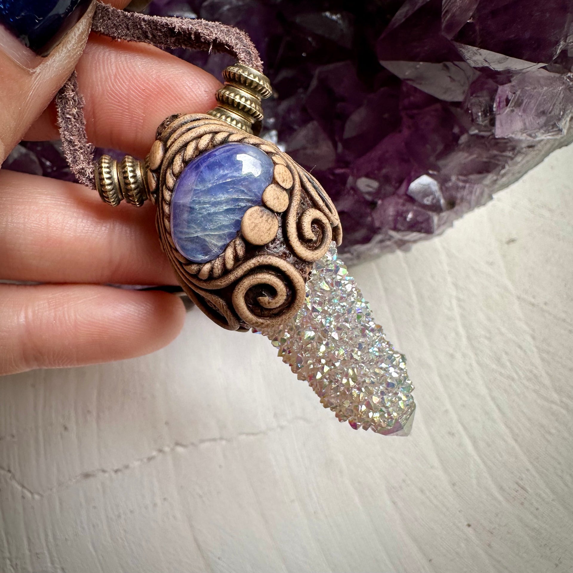 Angel Aura Spirit Quartz and Tanzanite Necklace