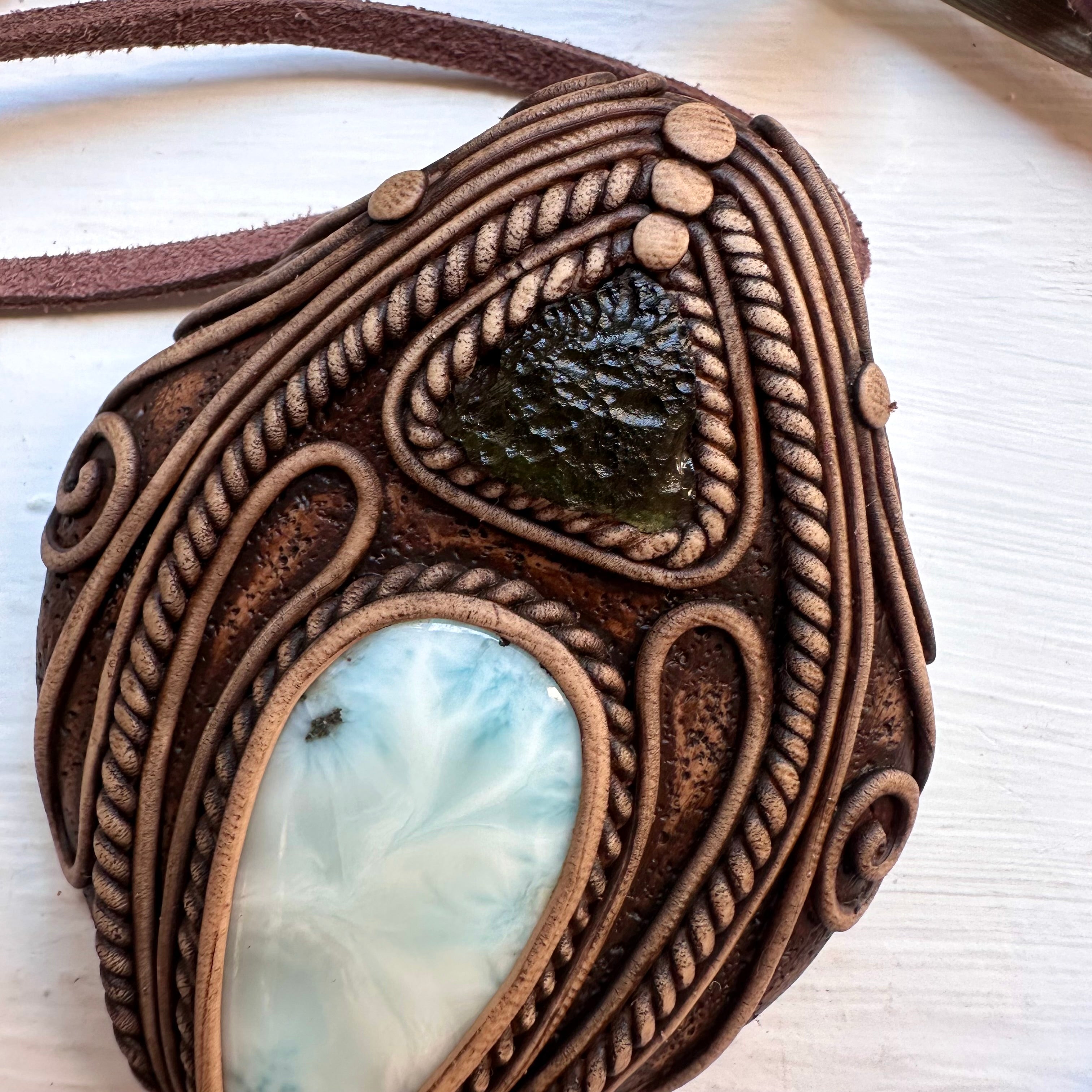 Larimar and Moldavite Necklace - FairyGardenGlow