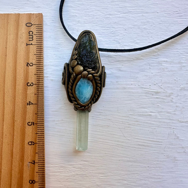 Aquamarine Larimar and Moldavite Necklace - FairyGardenGlow