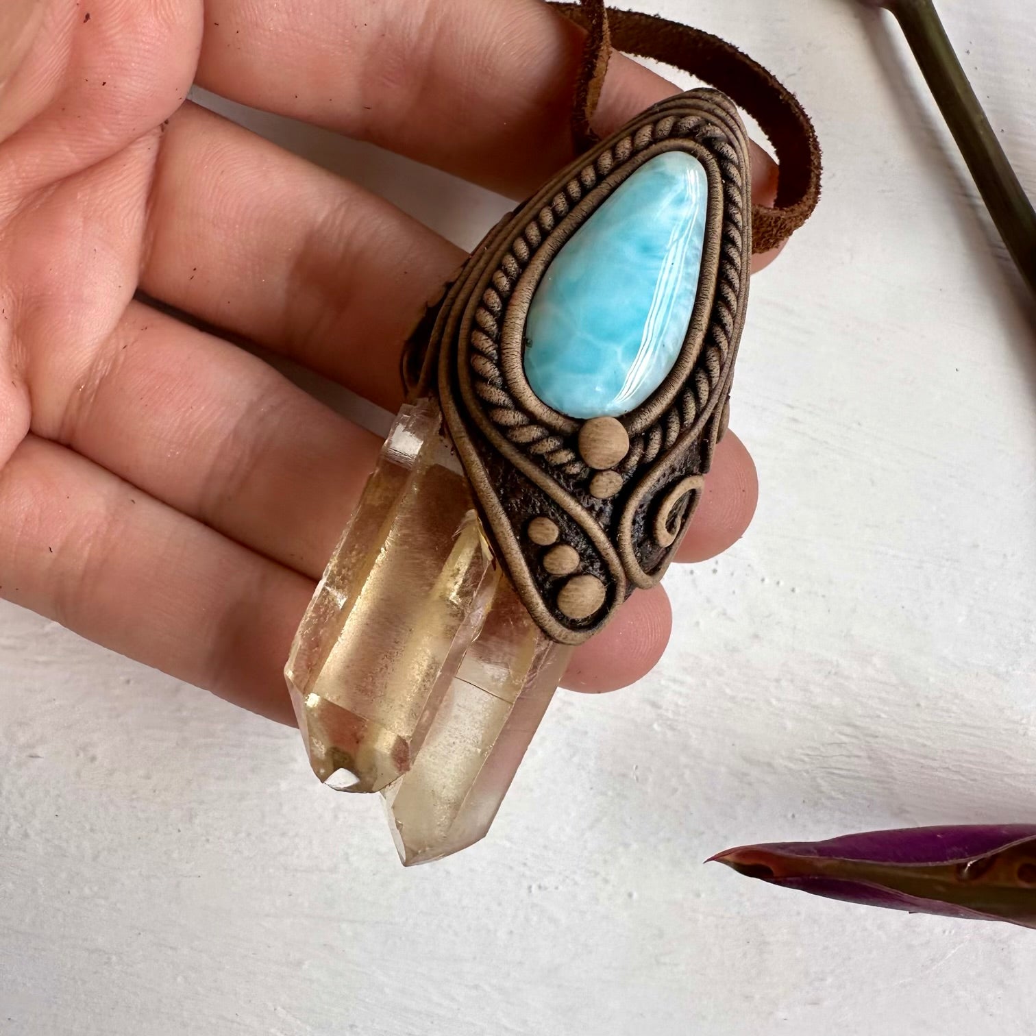 Citrine and Larimar Pendant - FairyGardenGlow