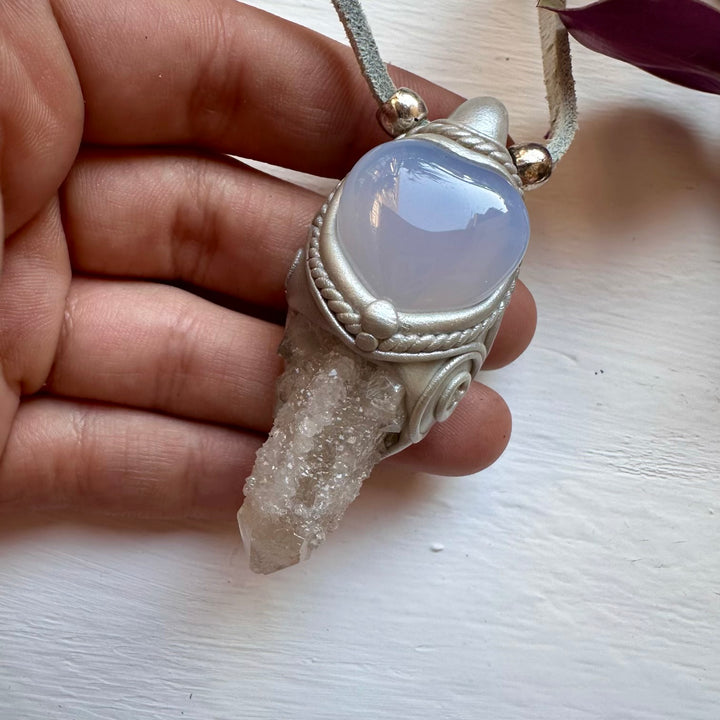 Spirit Quartz and Blue Chalcedony Pendant Necklace - FairyGardenGlow