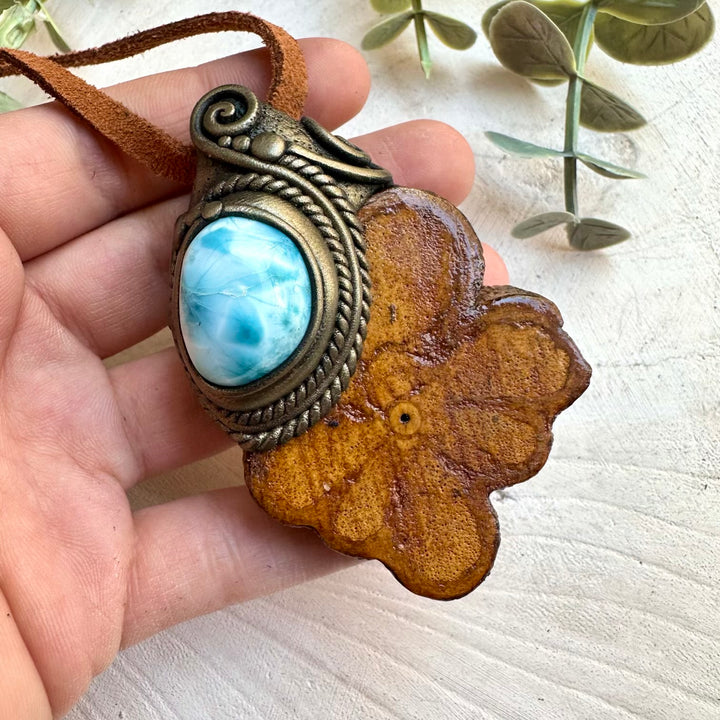 Handmade healing crystal talisman necklace with larimar