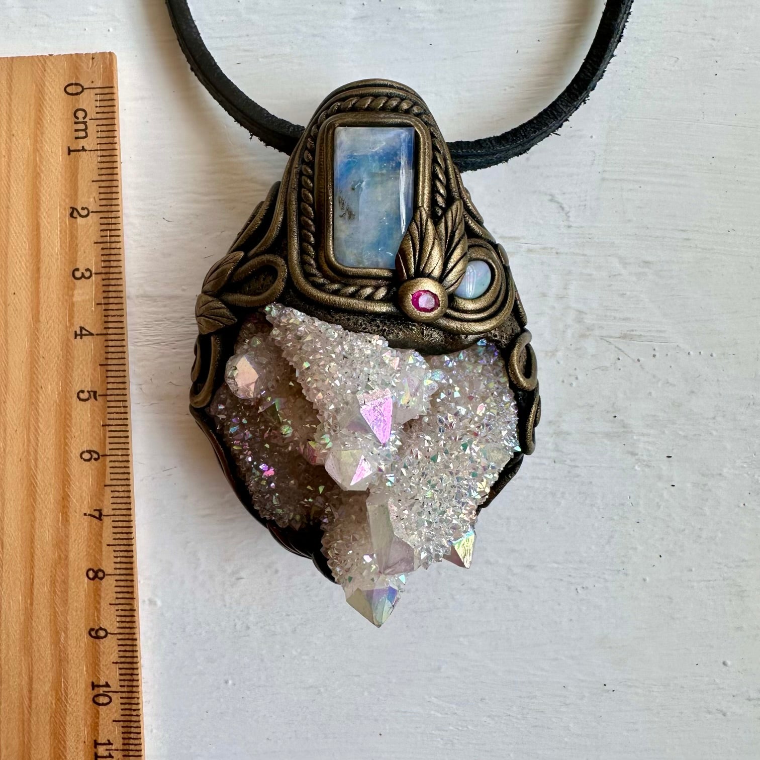 Angel Aura Spirit Quartz Rainbow Moonstone Australian Opal and Ruby Wand / Necklace - FairyGardenGlow