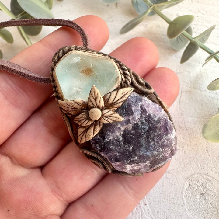 Raw Blue Topaz necklace with Scapolite gemstone pendant