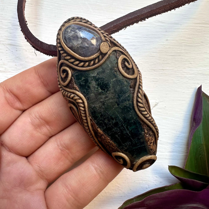 Vivianite and Tanzanite Pendant Necklace - FairyGardenGlow