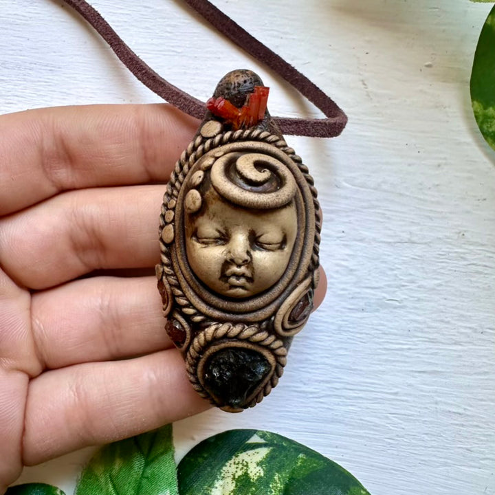 Moldavite Vanadinite and Hessonite Garnet Goddess Necklace - FairyGardenGlow