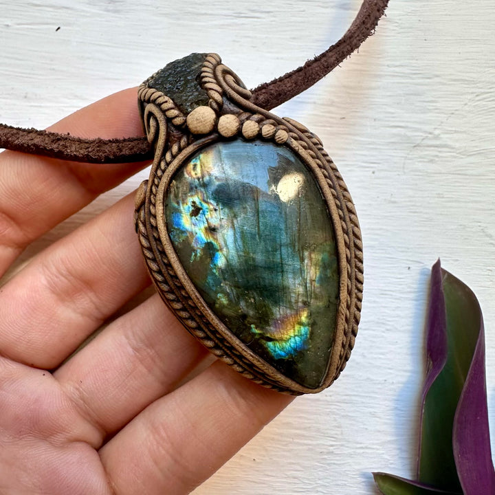 Labradorite and Moldavite Pendant Necklace, Handmade One of a Kind Jewelry - FairyGardenGlow