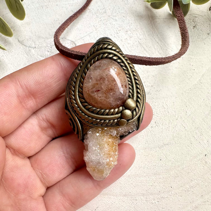 Artisan handmade necklace combining Spirit Quartz and Hematite Quartz in elegant spiritual jewelry design.