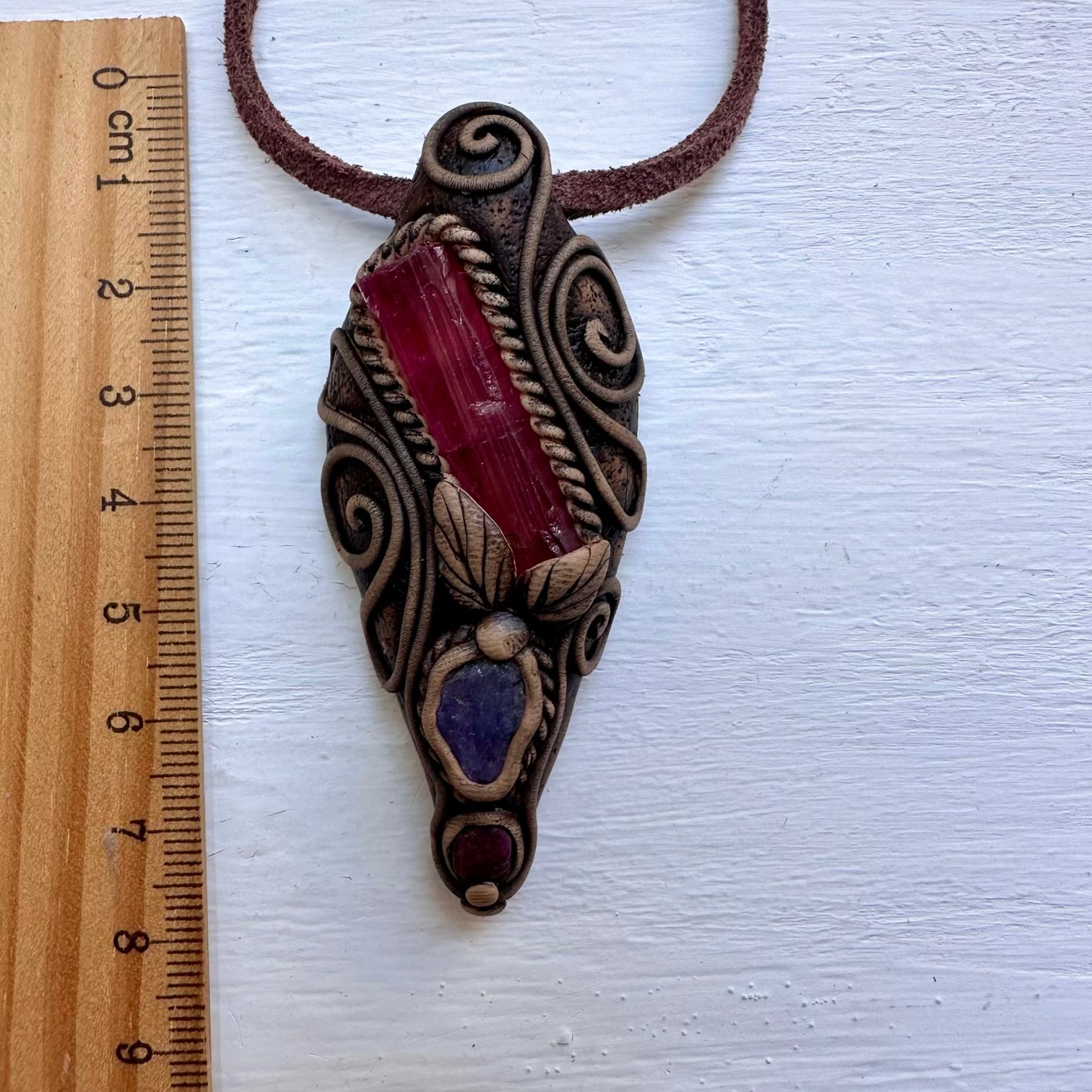 Pink Tourmaline Tanzanite and Ruby Necklace - FairyGardenGlow