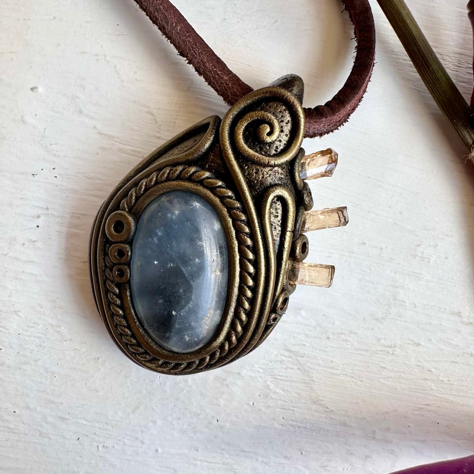 Celestite and Inperial Topaz Necklace, Healing Crystal Jewelry - FairyGardenGlow