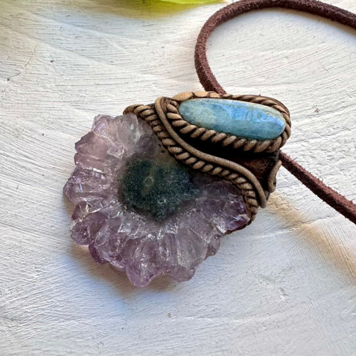Amethyst Stalactite and Aquamarine Pendant Necklace, Spiritual Jewelry FairyGardenGlow