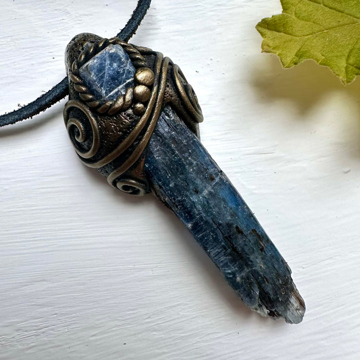 Blue Kyanite and Blue Sapphire Pendant Necklace - FairyGardenGlow