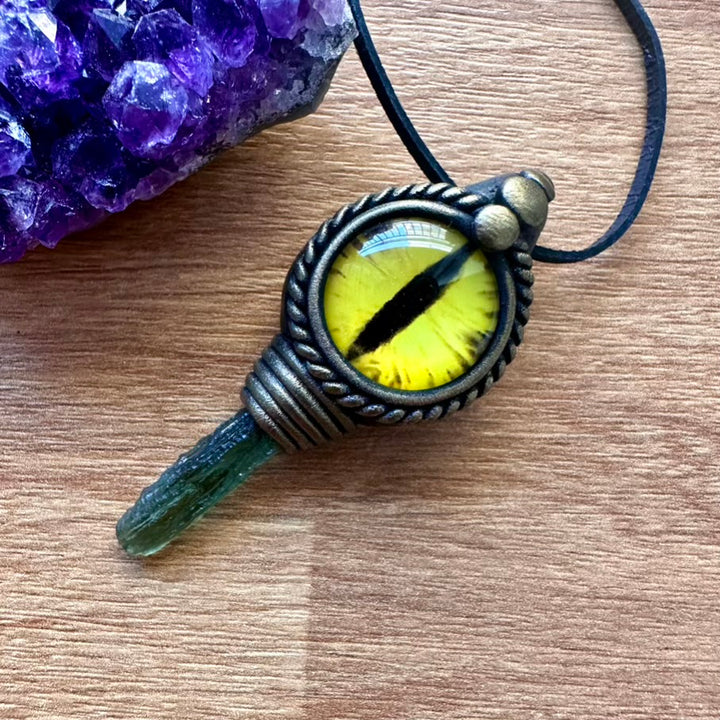 Moldavite Eye Pendant Necklace - FairyGardenGlow