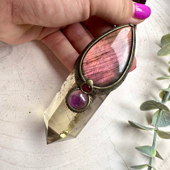 Spiritual pendant featuring Citrine and Rhodolite Garnet
