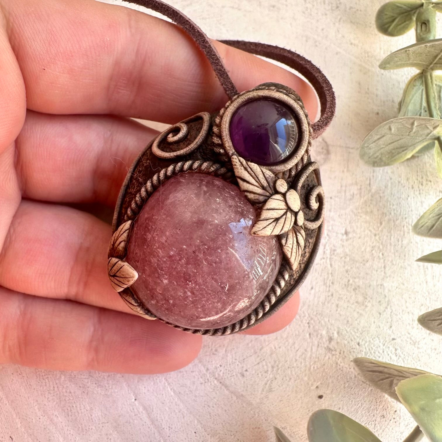 Heart healing crystal jewelry featuring Strawberry Quartz gemstone