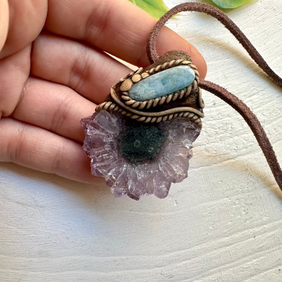 Amethyst Stalactite and Aquamarine Pendant Necklace, Spiritual Jewelry FairyGardenGlow