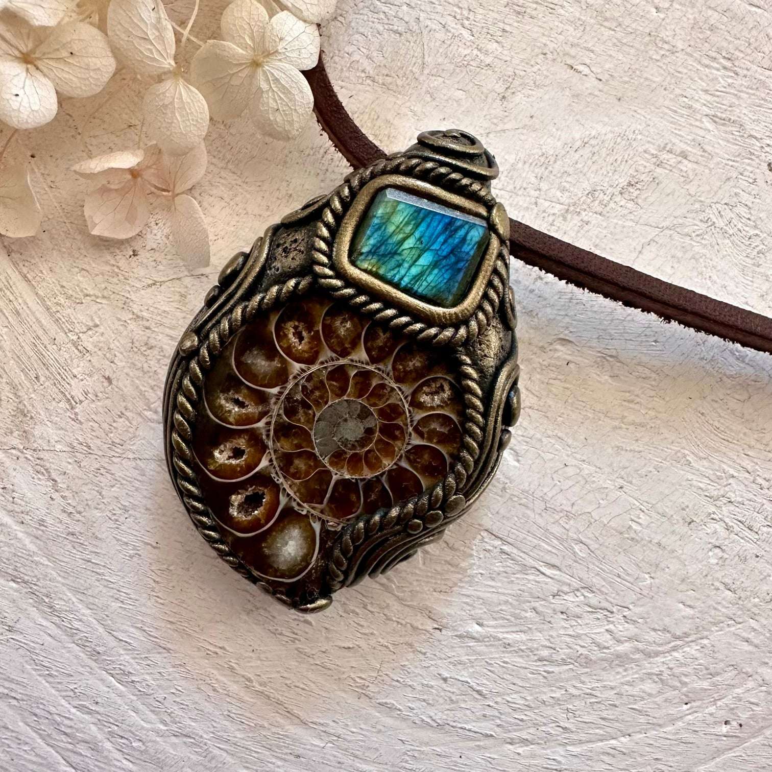 Ammonite and Labradorite Necklace - FairyGardenGlow
