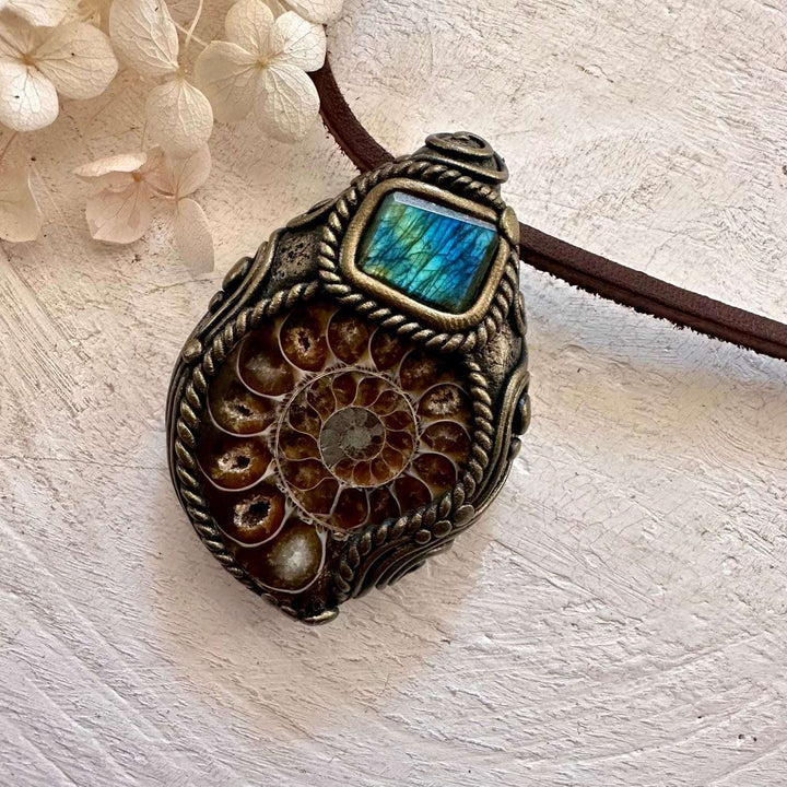 Ammonite and Labradorite Necklace - FairyGardenGlow