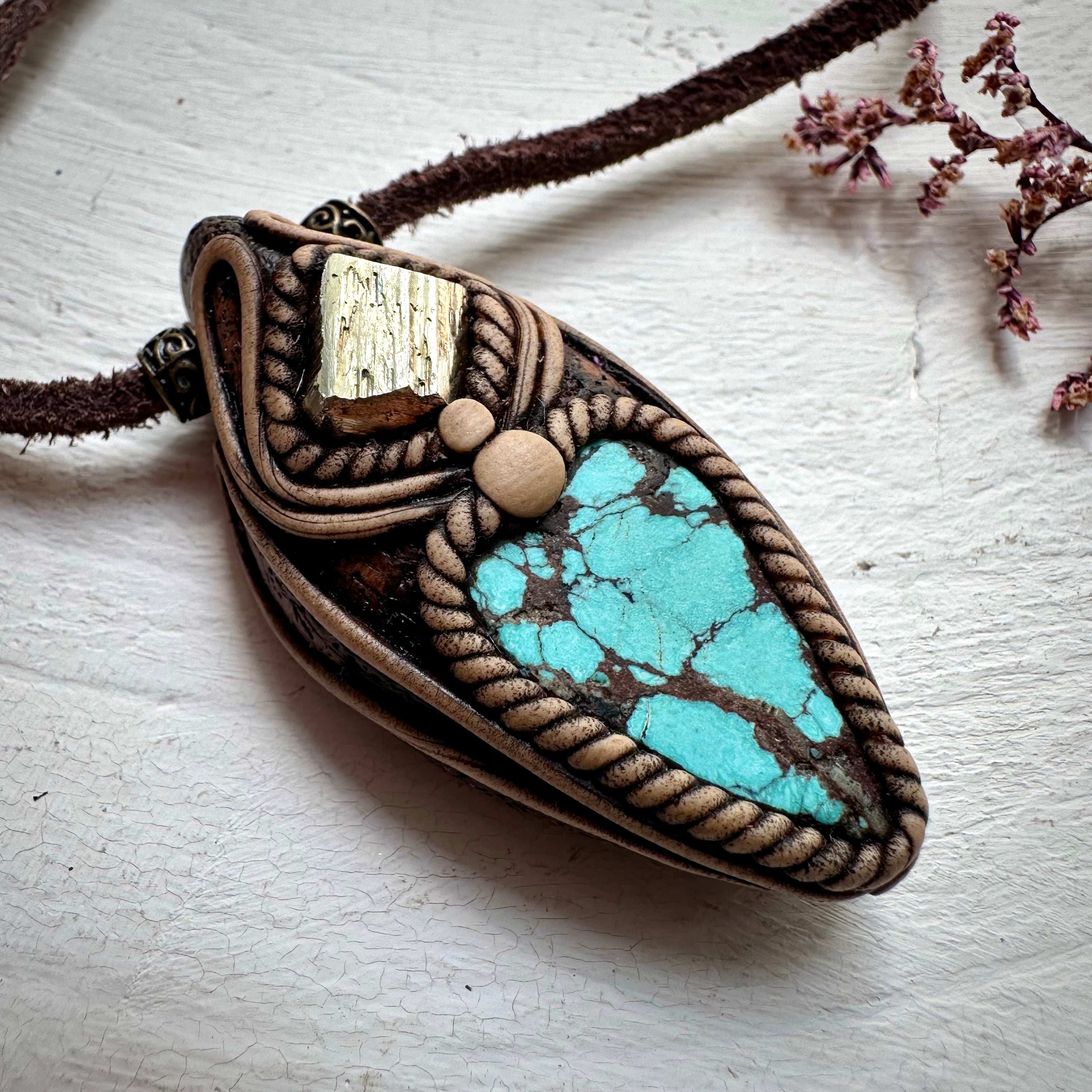 Turquoise and Pyrite Necklace - FairyGardenGlow