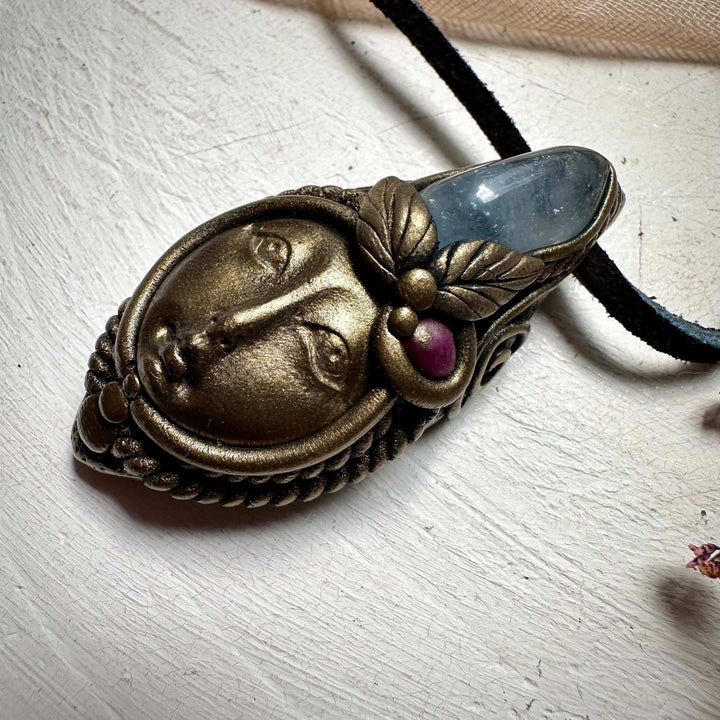 Aquamarine and Ruby Goddess Necklace - FairyGardenGlow