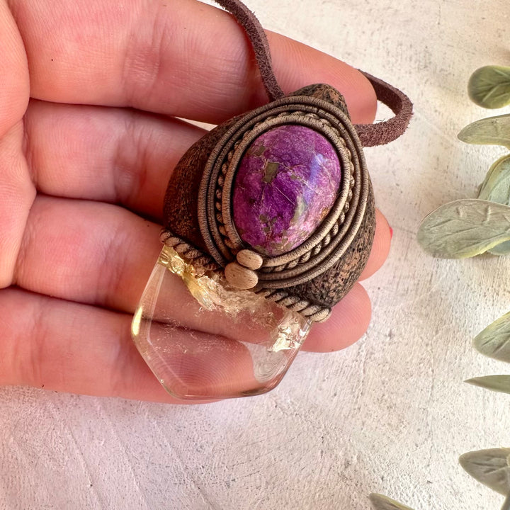 Heart healing crystal jewelry featuring Stichtite stone