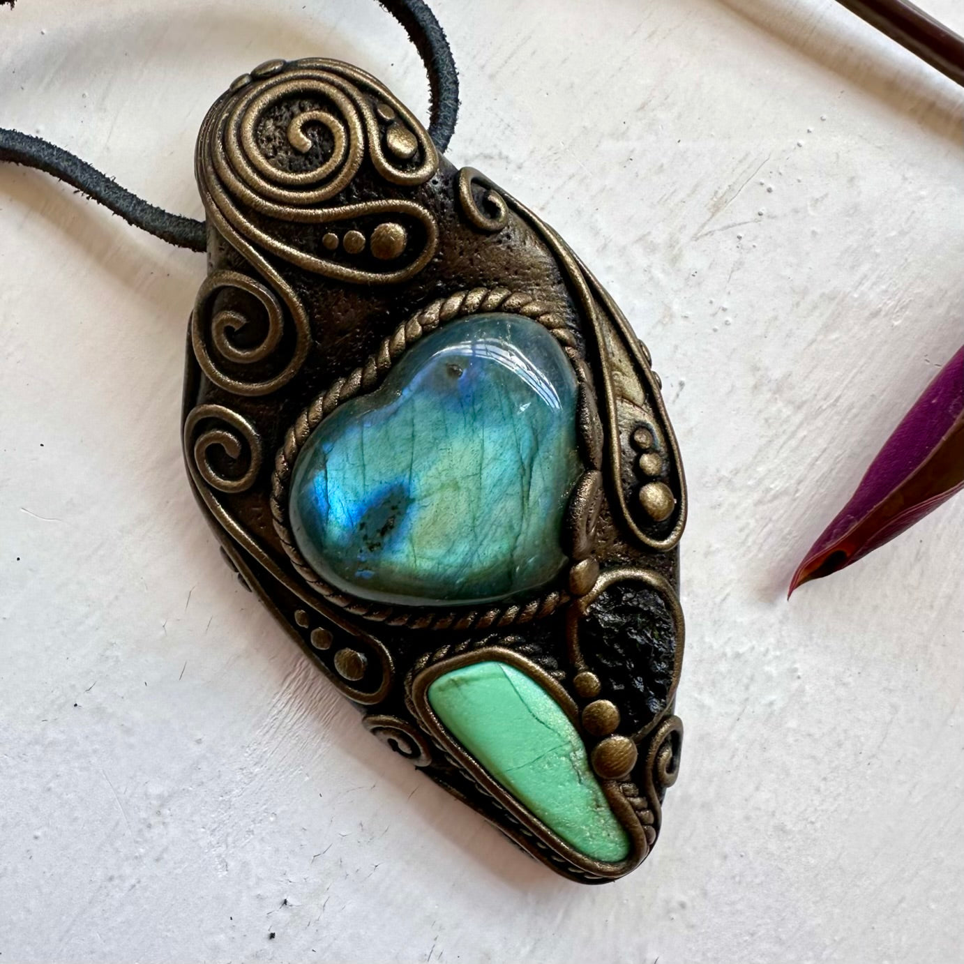 Labradorite Heart Chrysoprase and Moldavite Necklace - FairyGardenGlow