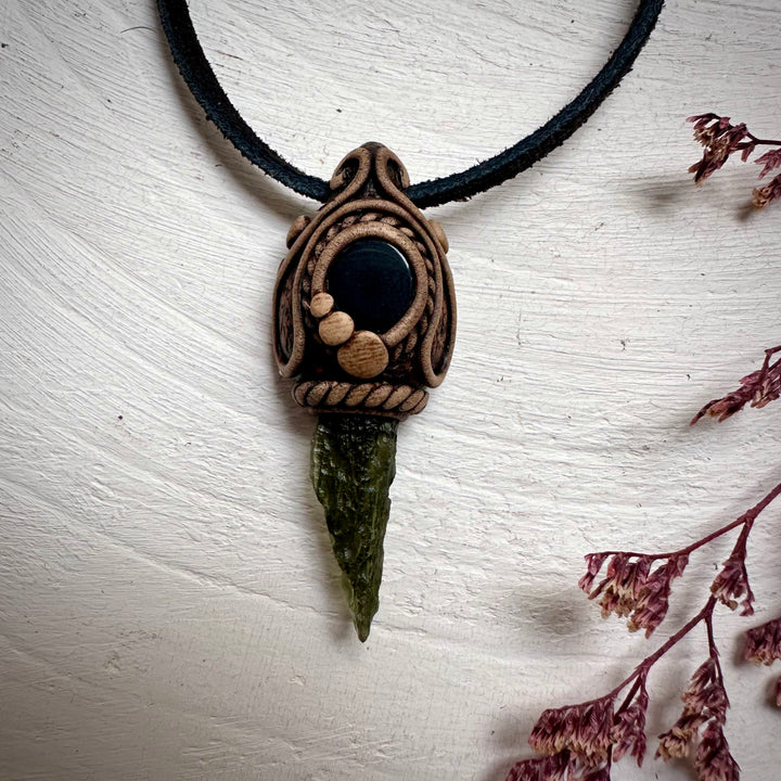 Moldavite and Black Onyx Necklace - FairyGardenGlow