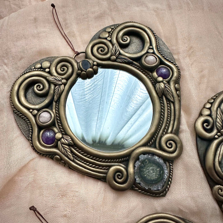 Crystal Mirror Heart Wall Hanging - 16 cm - FairyGardenGlow