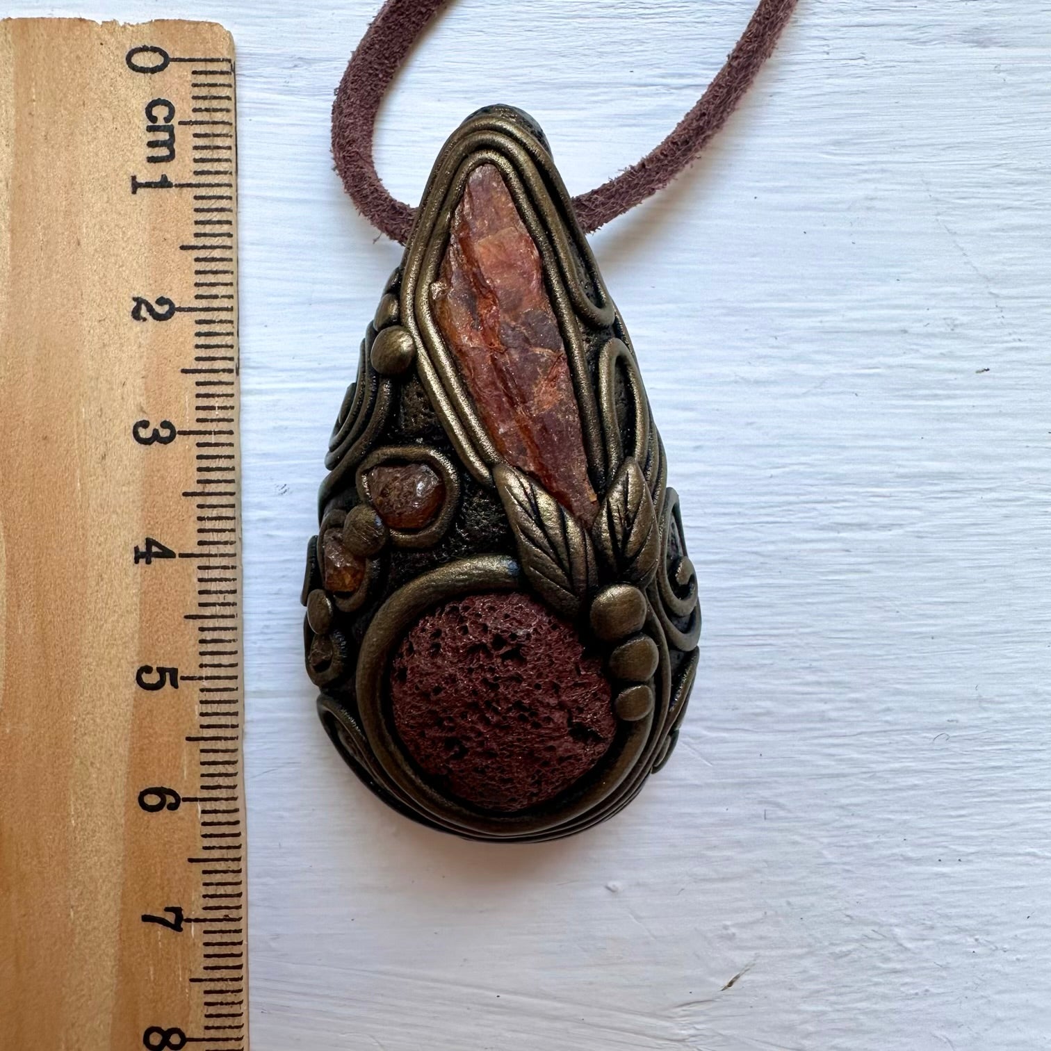 Red Lava Stone Orange Kyanite and Hessonite Garnet Necklace - FairyGardenGlow
