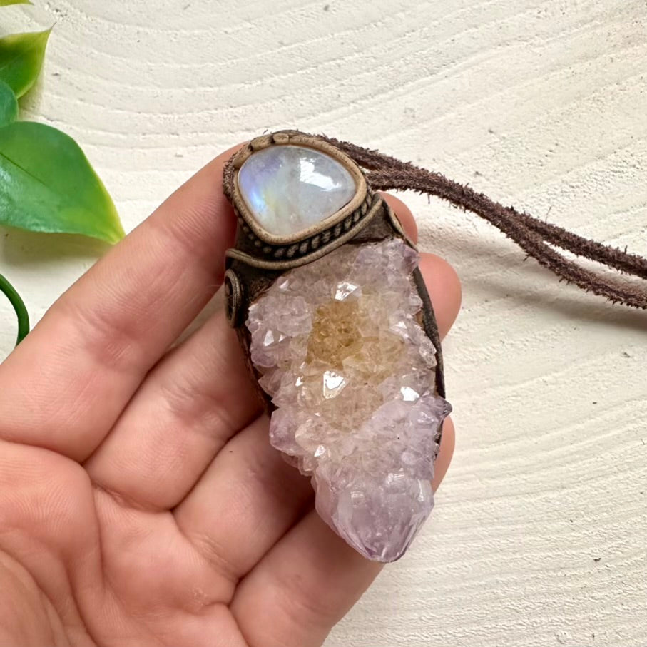 Spirit Quartz and Rainbow Moonstone Necklace