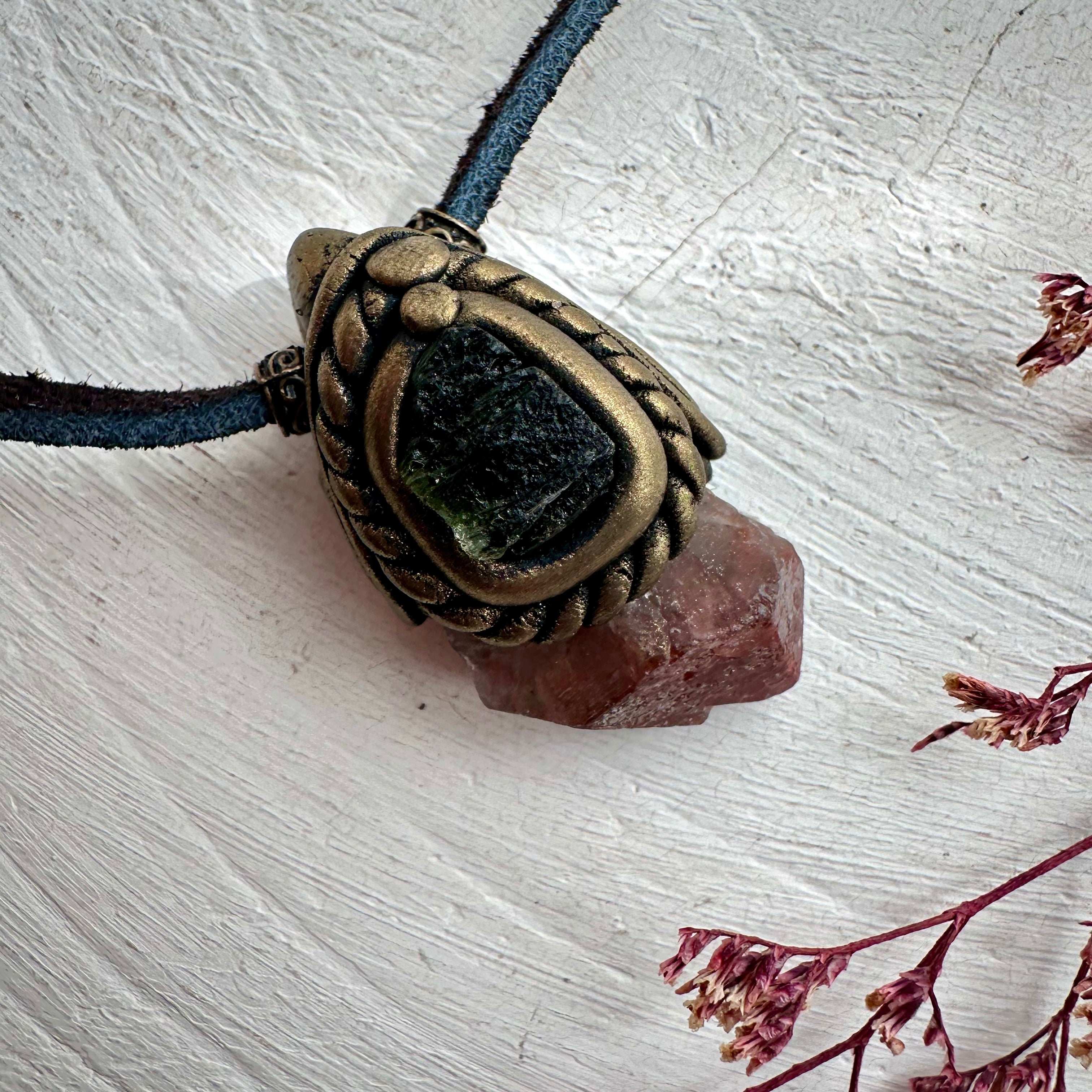 Super Seven Quartz and Moldavite Crystal Necklace - FairyGardenGlow