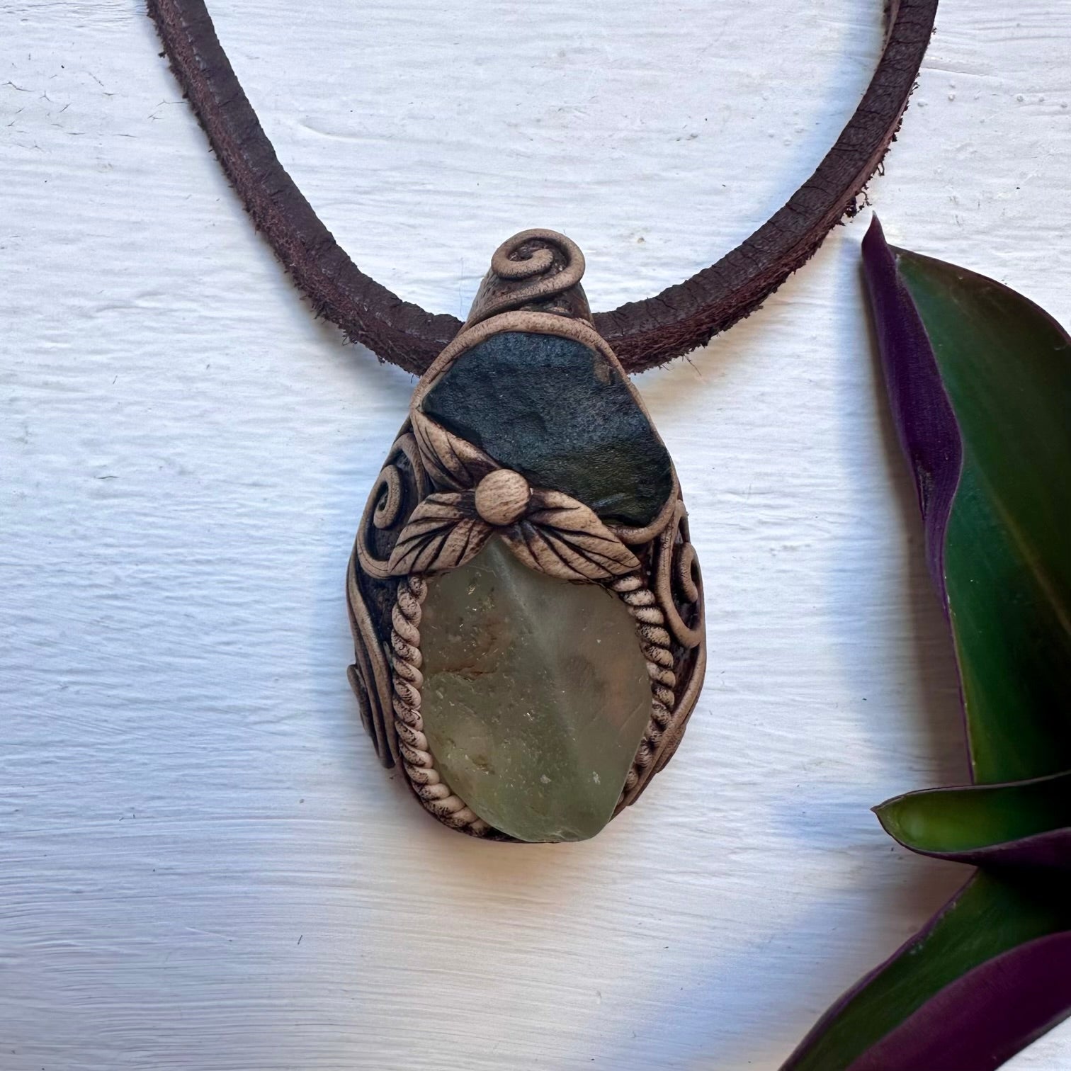 Raw Blue Topaz and Moldavite Necklace - FairyGardenGlow