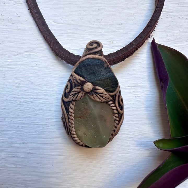 Raw Blue Topaz and Moldavite Necklace - FairyGardenGlow