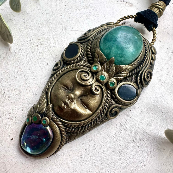 Handmade goddess pendant necklace with natural healing gemstones
