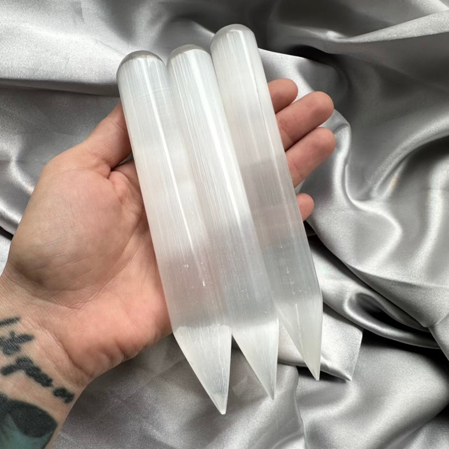 One Smooth Selenite Wand / Point, Energy Healing Crystal - FairyGardenGlow