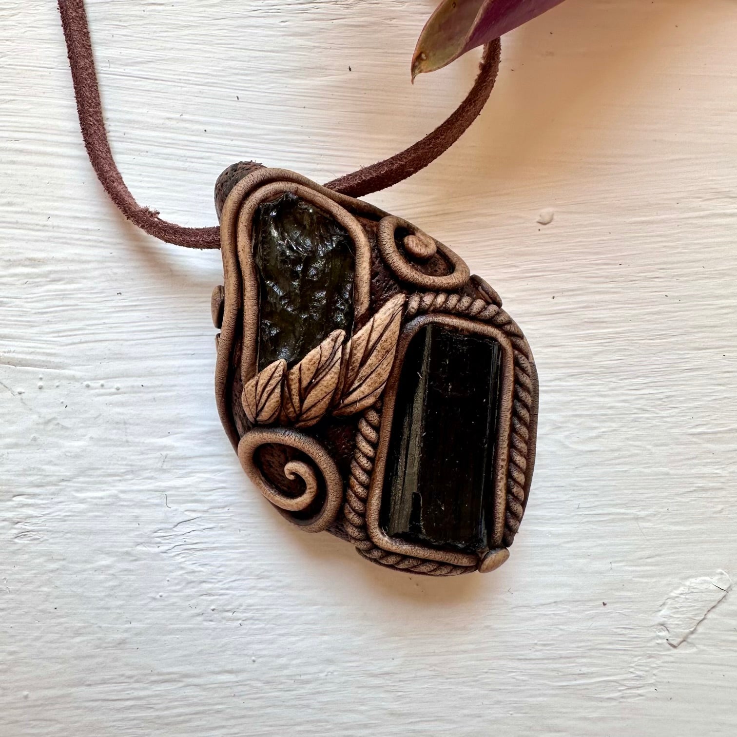 Black Tourmaline and Moldavite Necklace - FairyGardenGlow