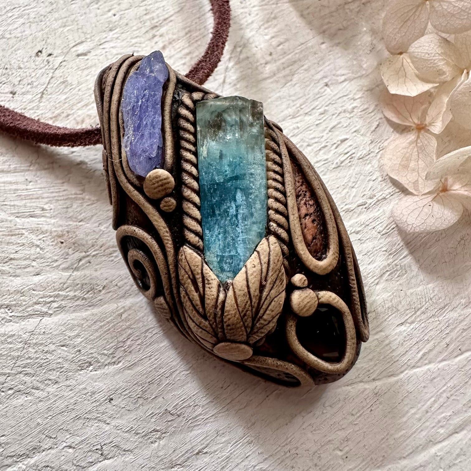 Aquamarine Tanzanite and Smoky Quartz Necklace - FairyGardenGlow