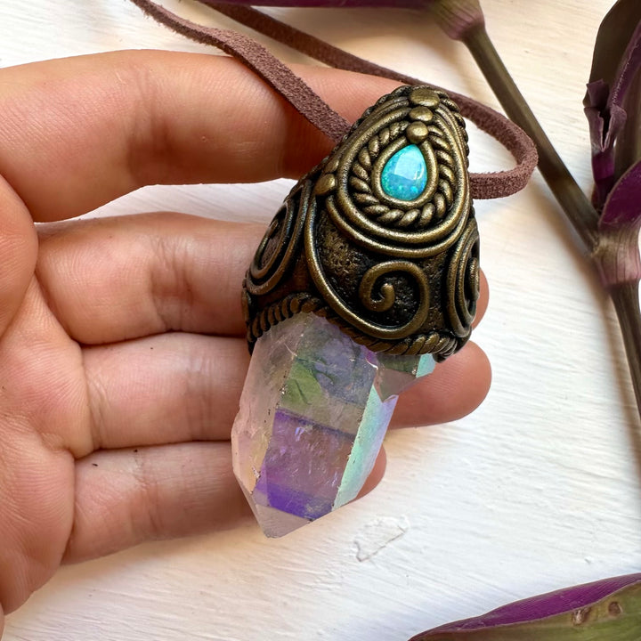 Angel Aura Quartz and Australian Opal Necklace - FairyGardenGlow