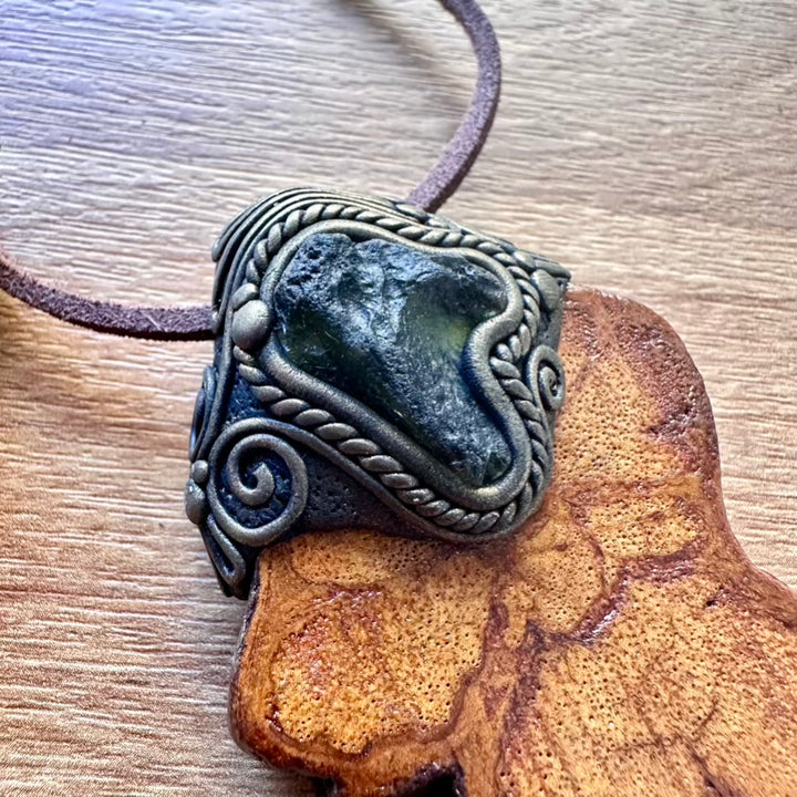 Ayahuasca Vine and Raw Moldavite Necklace - FairyGardenGlow